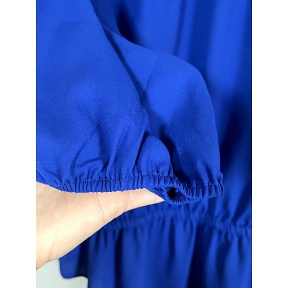 Chicos Top Women M Blue Pullover Mature Studs Peplum Neutral Coastal Classic - Picture 3 of 10